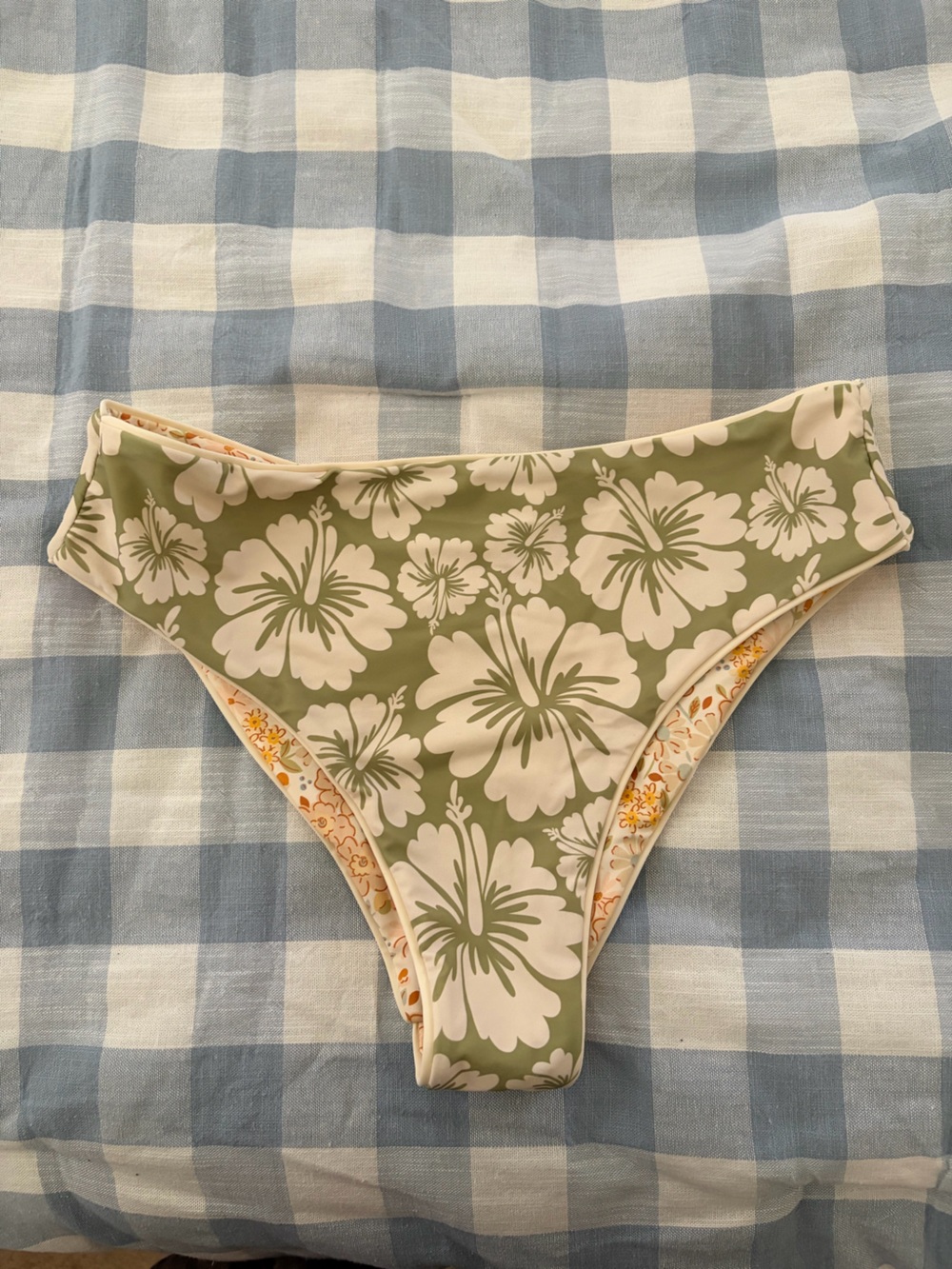 Floral Mid Rise Bikini Bottoms in Green and White